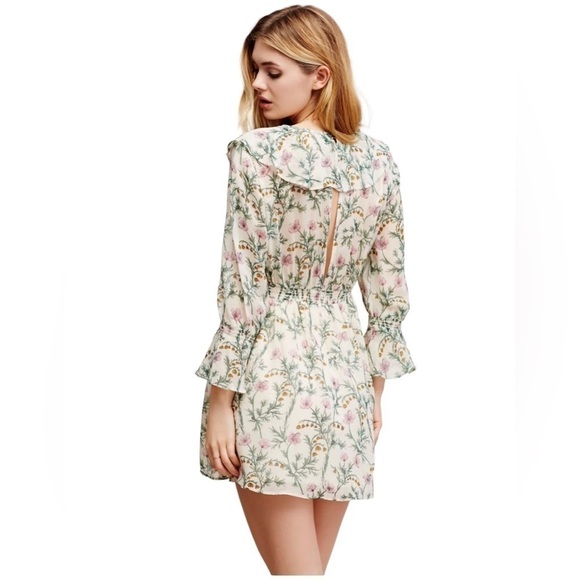 Free People - NWOT Ruffle Me Up 3/4 Sleeve Chiffon Floral Mini Dress Sz Xs - Picture 3 of 8